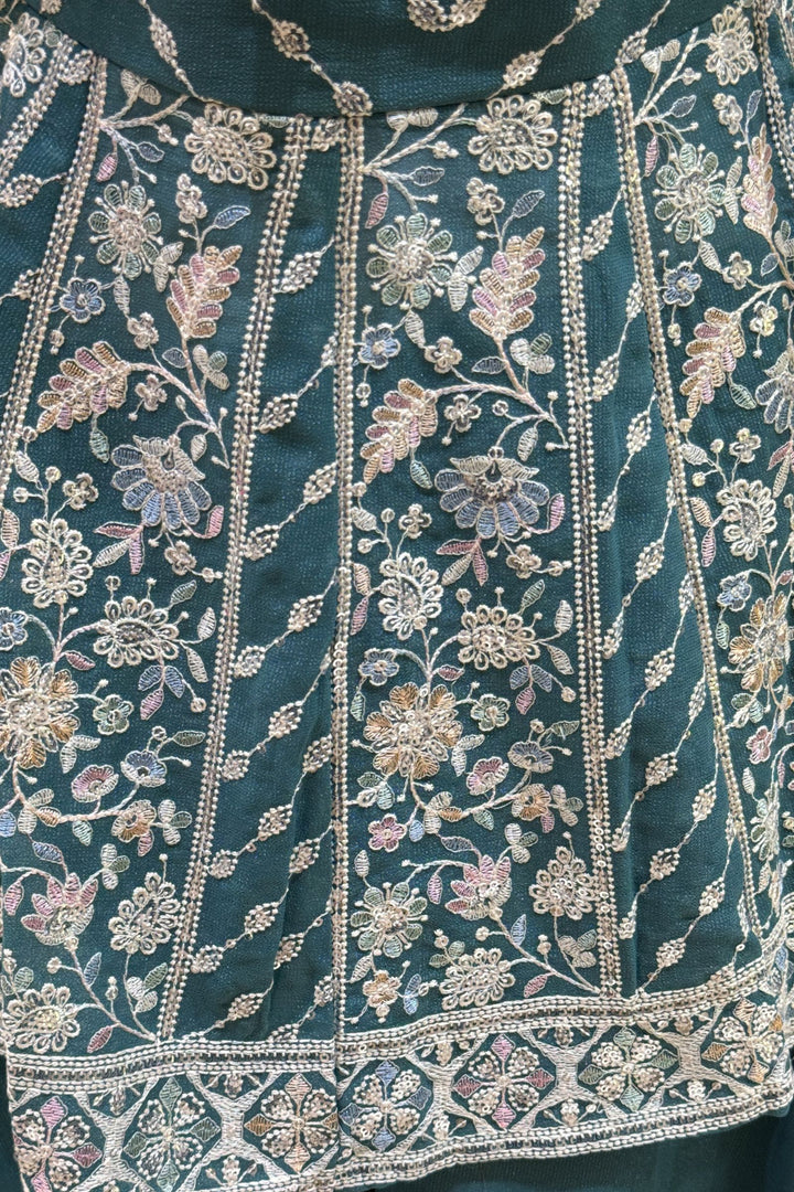 Sea Green Multicolor Embroidery and Sequins work Peplum Top with Palazzo Suit Set