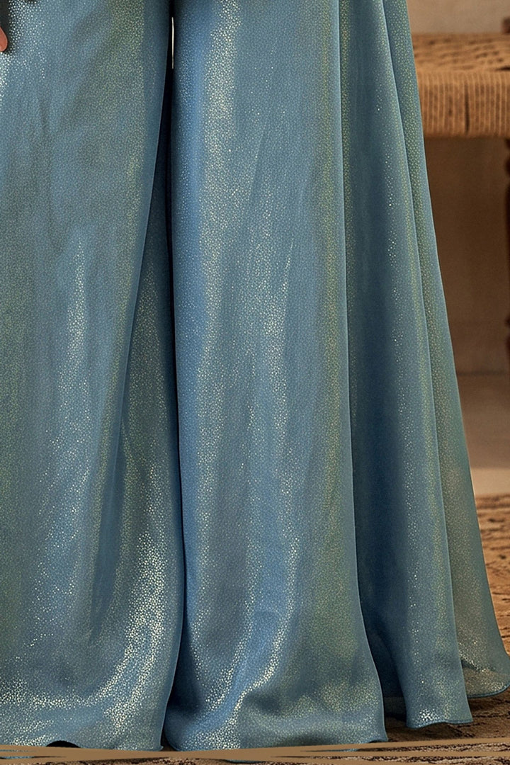 Light Blue Beads, Zari and Sequins work Palazzo Suit Set for Girls