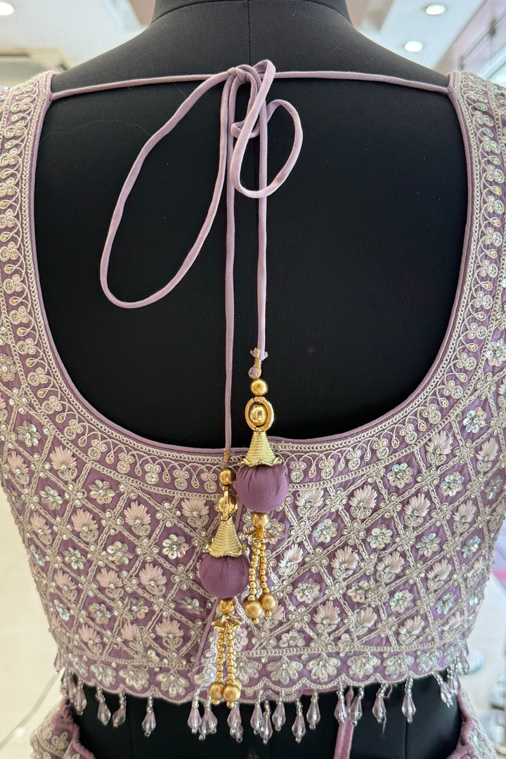 Lavender Wedding Lehenga with Intricate Zardozi, Sequins, Beads and Floral Embroidery