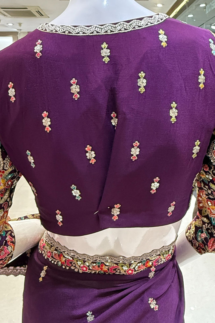 Purple Embroidery, Sequins and Zari work Saree