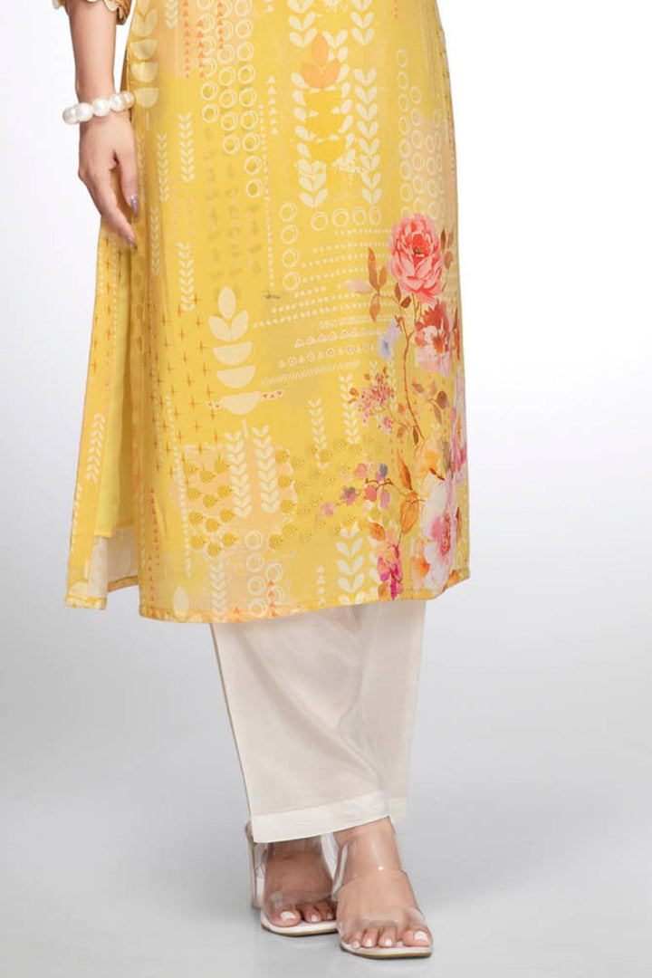 Yellow Digital Print Calf Length Kurti