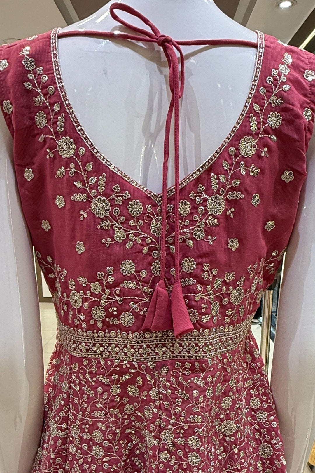 Dark Pink Silver Zari and Sequins work Peplum Top with Palazzo Suit Set