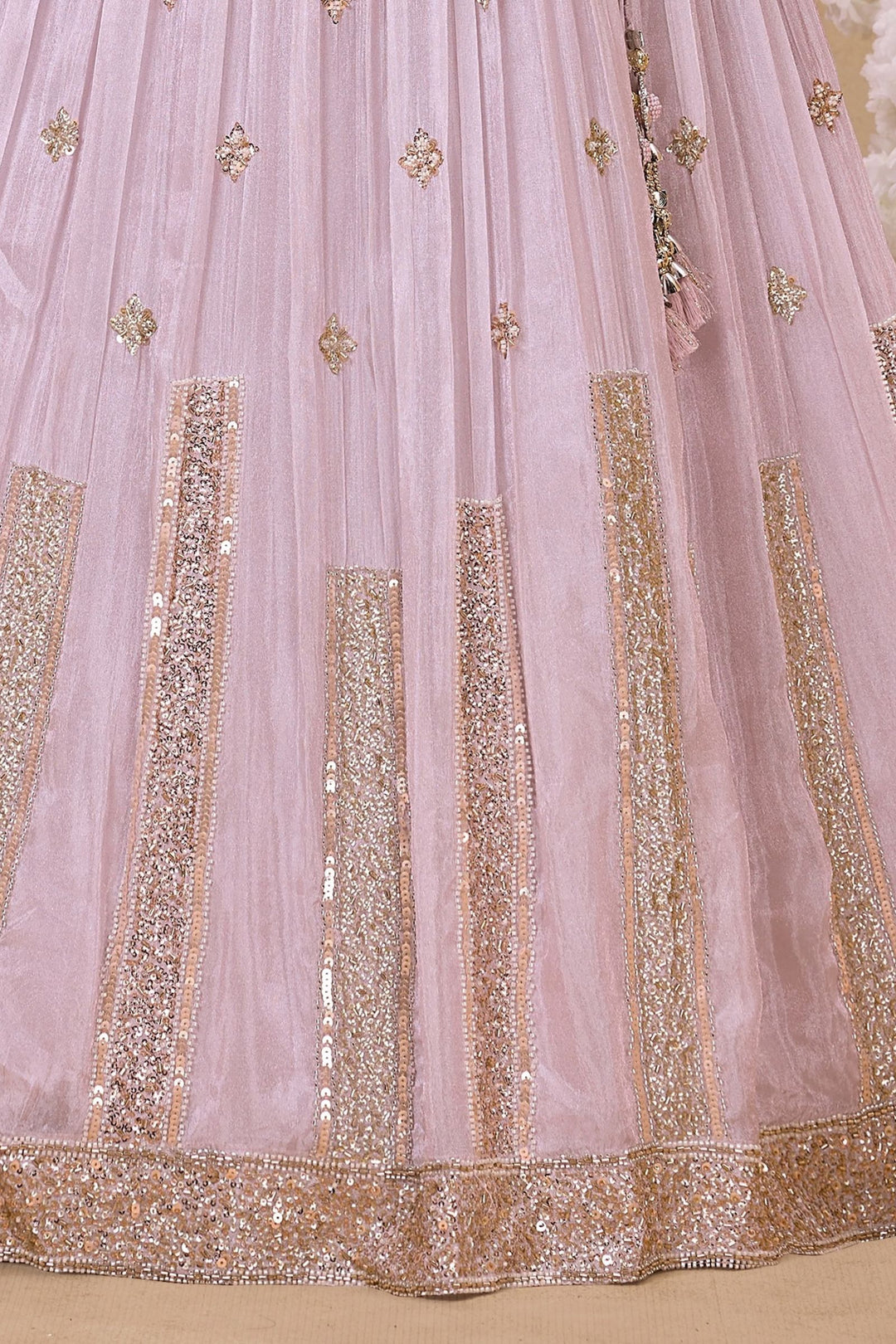 Light Lavender Sequins and Beads work Lehenga Choli for Girls