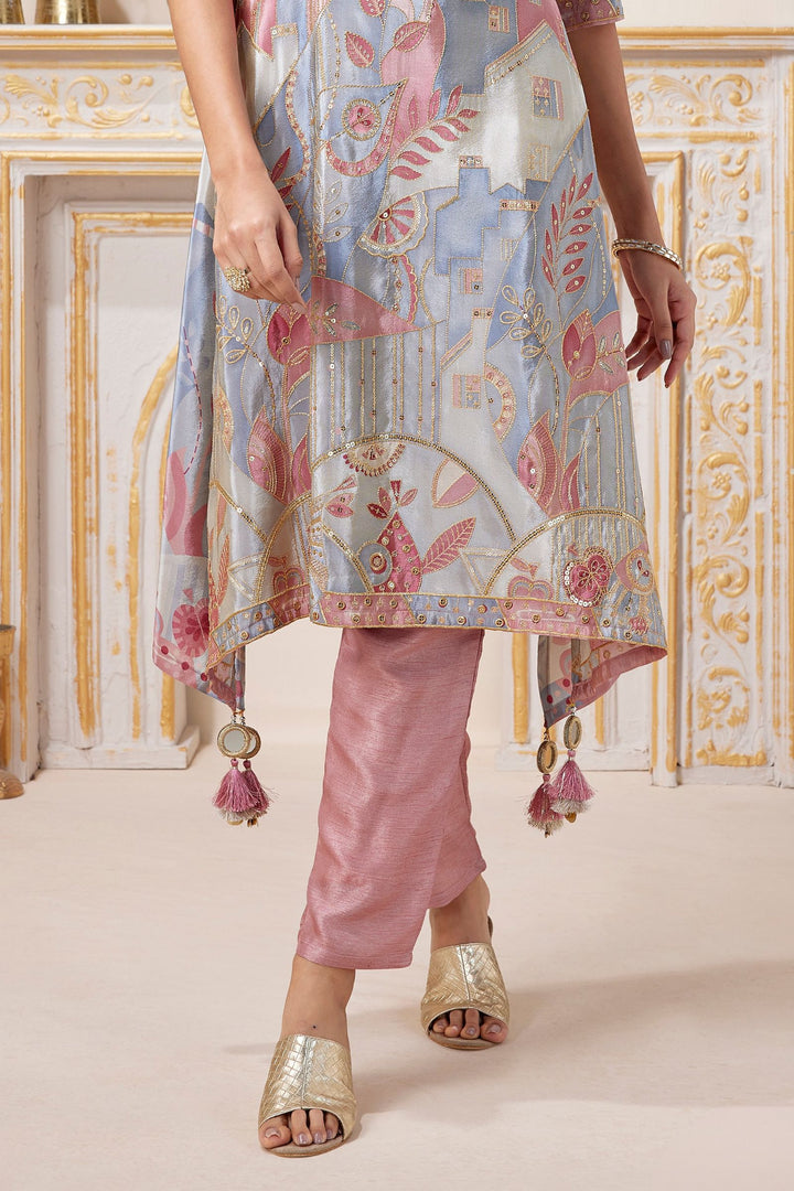 Grey with Onion Sequins and Zari work Aline Cut Salwar Suit