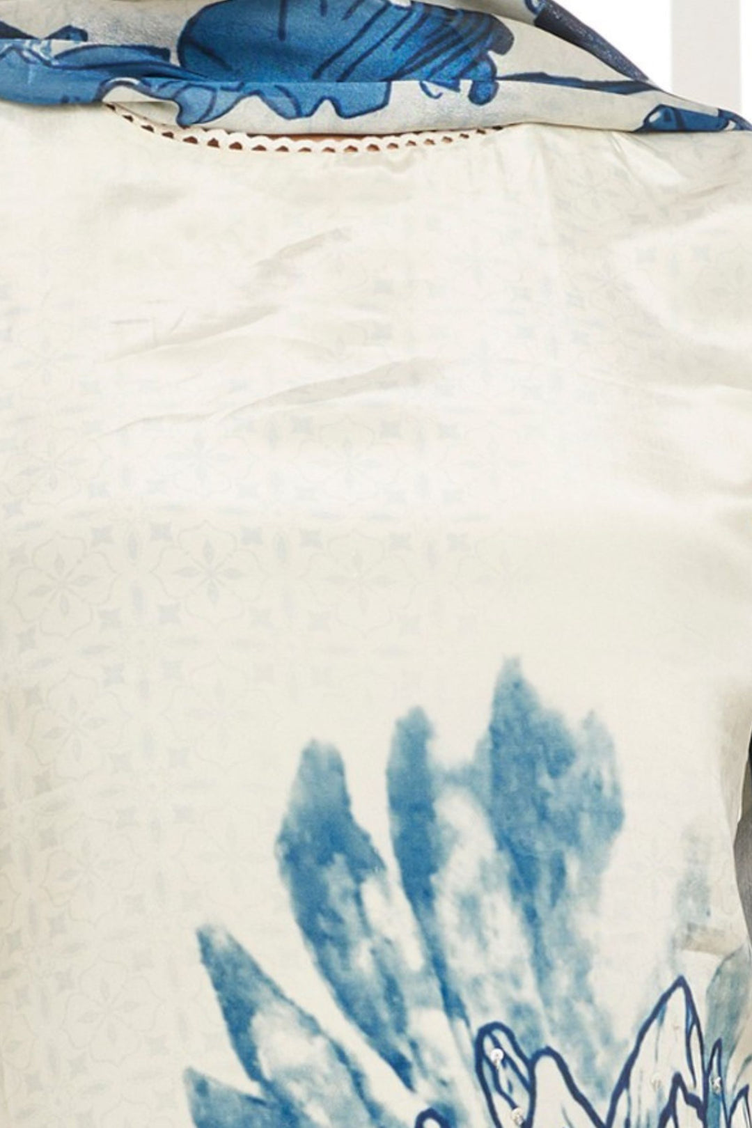 Beige with Blue Floral Print, Beads, Mirror and Sequins work Straight Cut Salwar Suit