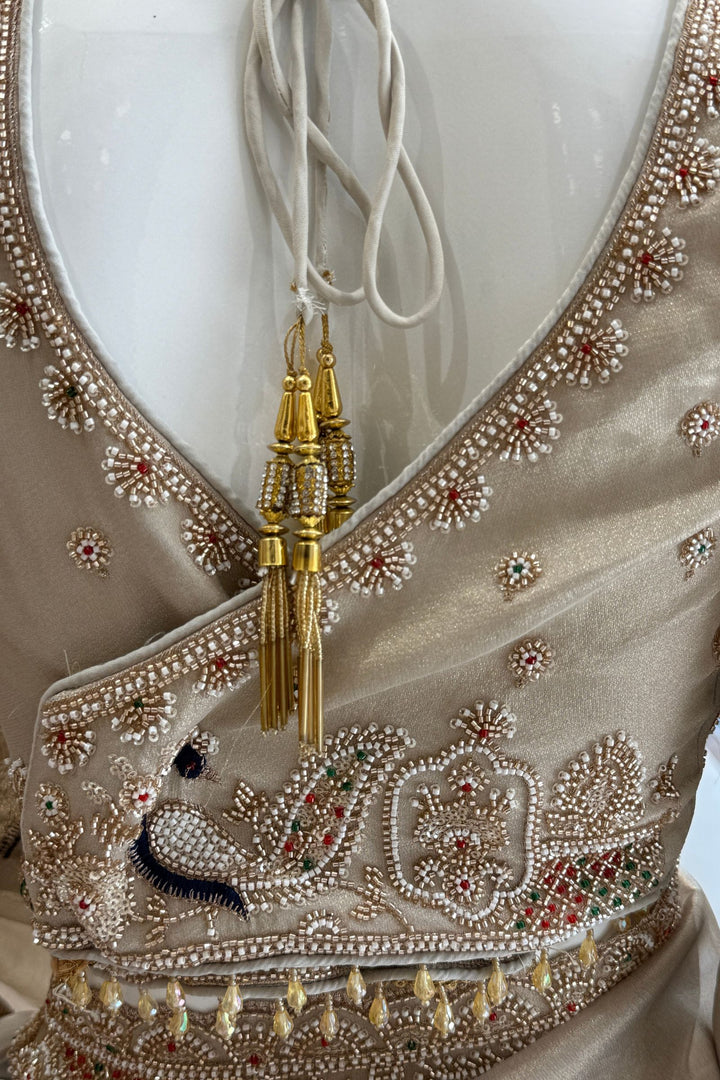 Grey Beads, Sequins and Pearl work Saree