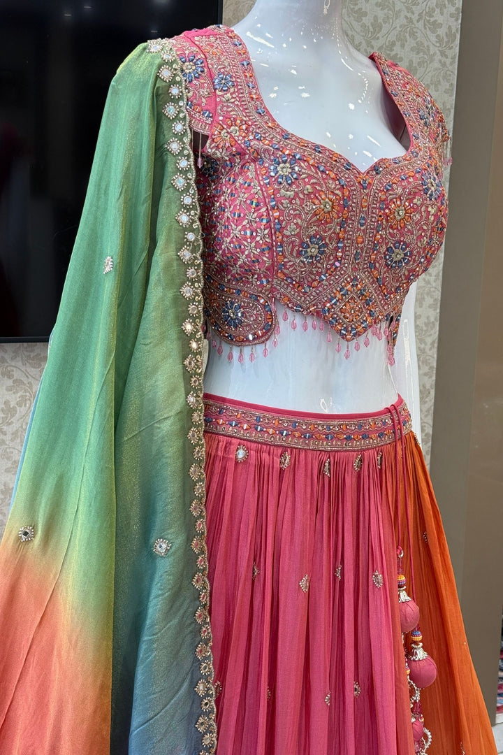 Designer Lehenga with Intricate Mirror, Stone, Sequins, Zari and Beads work