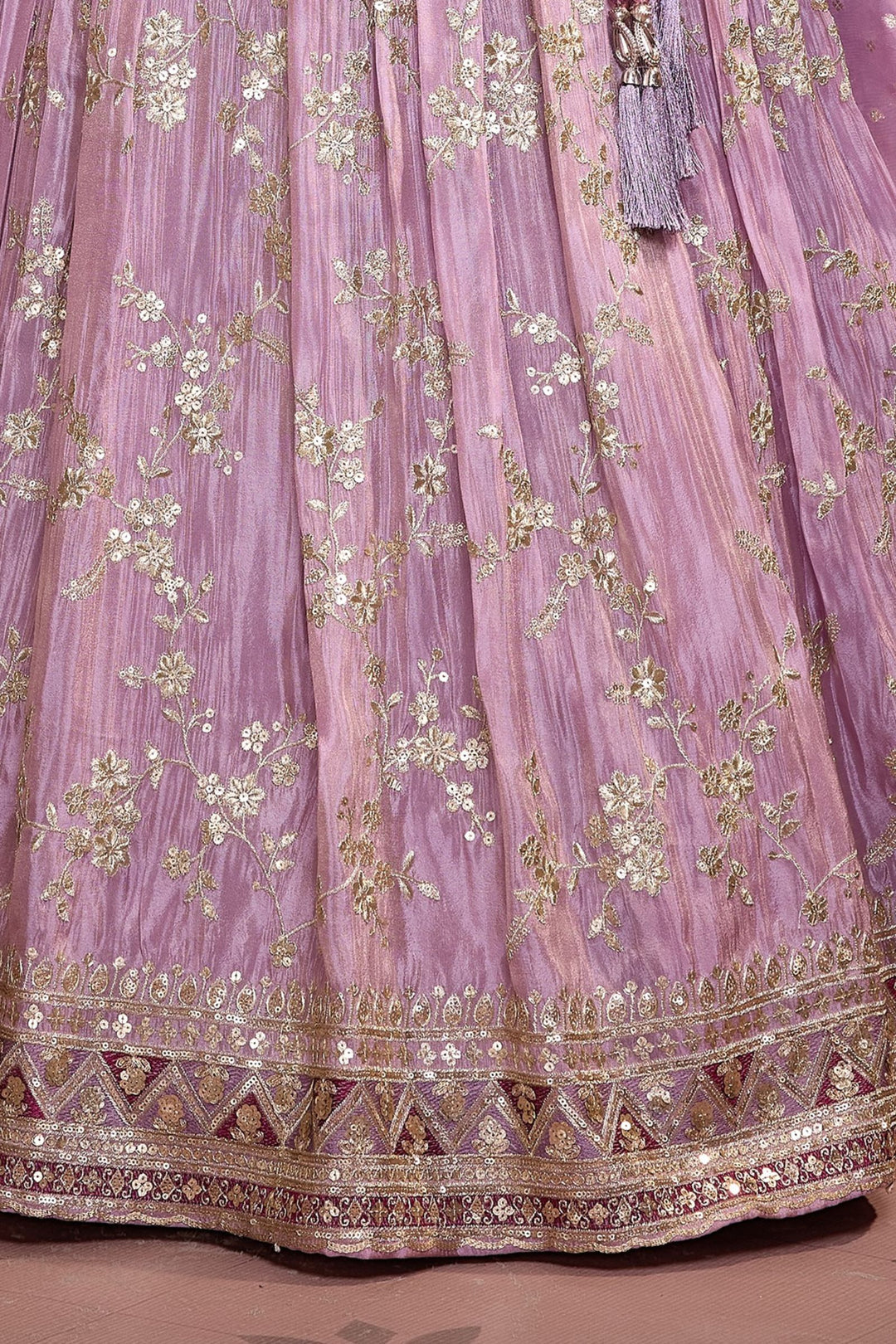 Lavender Mirror, Sequins, Beads, Zari and Thread work Lehenga Choli for Girls