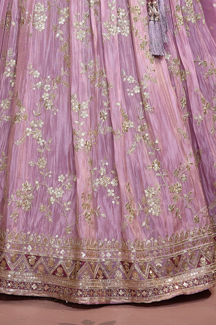 Lavender Mirror, Sequins, Beads, Zari and Thread work Lehenga Choli for Girls