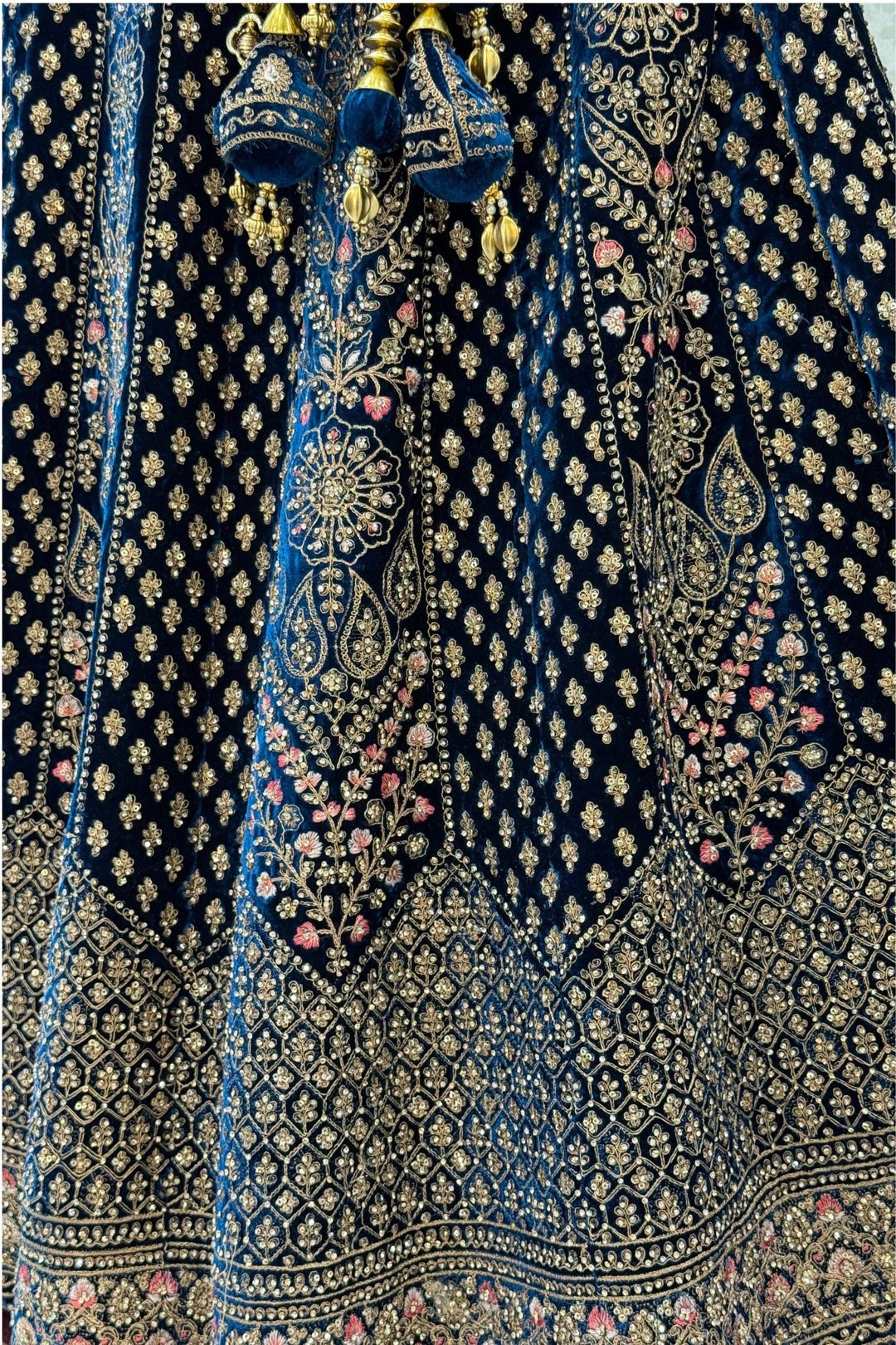 Peacock Blue Zardozi, Beads and Embroidery work Crop Top Designer Bridal Lehenga