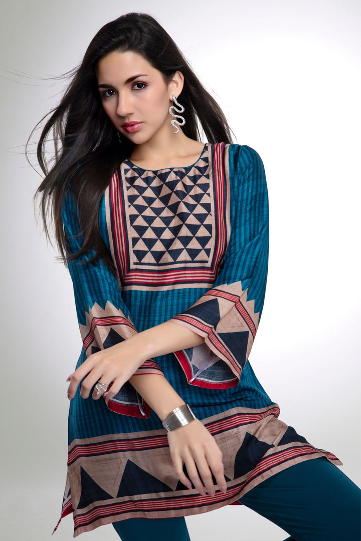 Peacock Blue Digital Print Short Kurti