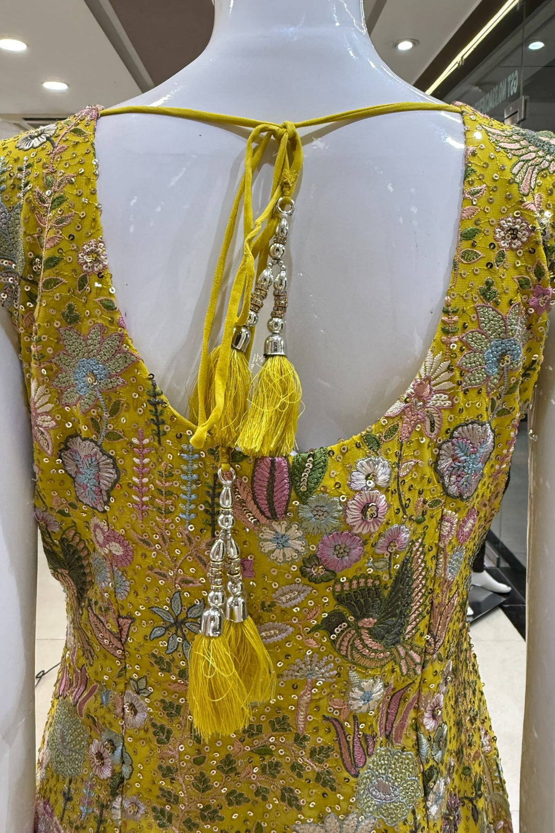 Yellow Multicolor Embroidery, Sequins, Pearl, Stone and Mirror work Salwar with Palazzo Pant