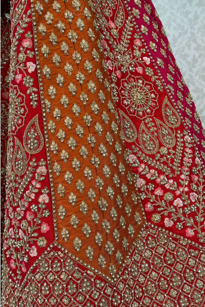 Red Zari, Stone and Embroidery work Crop Top Designer Bridal Multicolor Lehenga