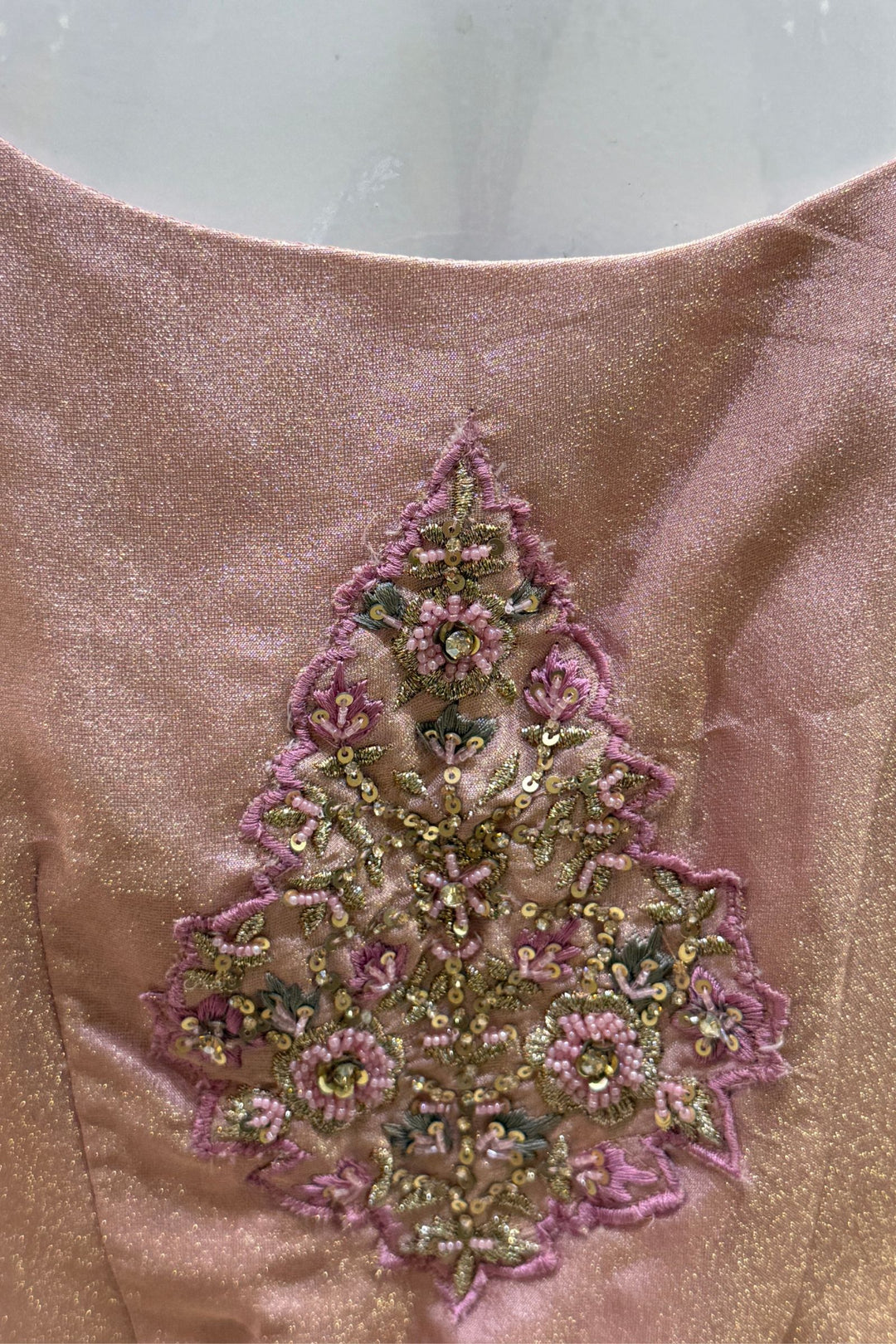 Baby Pink with Grey Mirror, Sequins, Beads, Zari, Stone and Banaras work Palazzo Salwar Suit