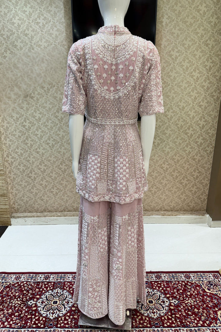 Baby Pink Sequins and Beads work Sharara Salwar Suit