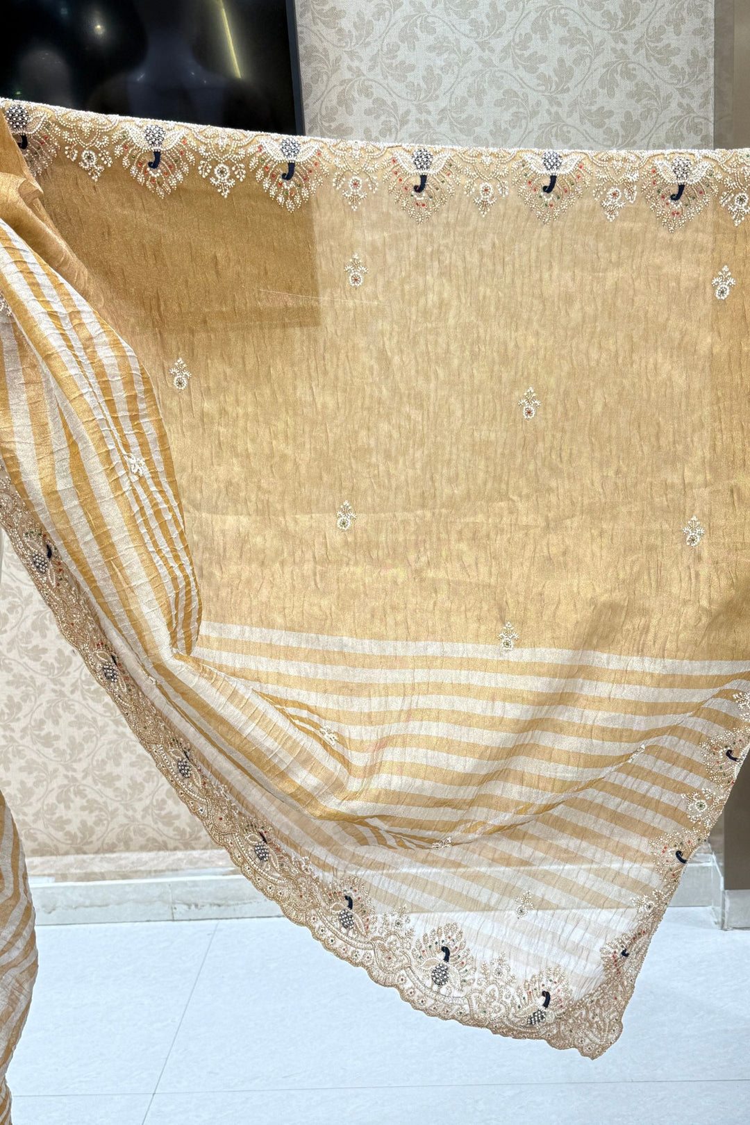 Gold Beads, Sequins, Zari and Thread work Saree