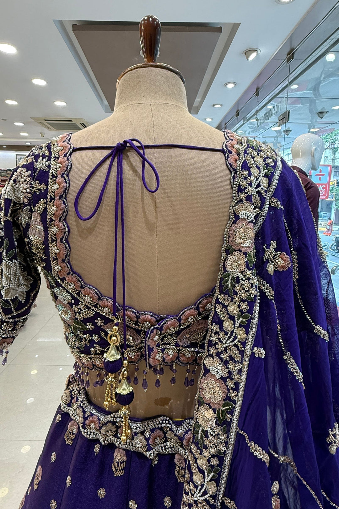 Purple Bridal Lehenga Set with Intricate Zari, Sequins, Beads and Floral Embroidery
