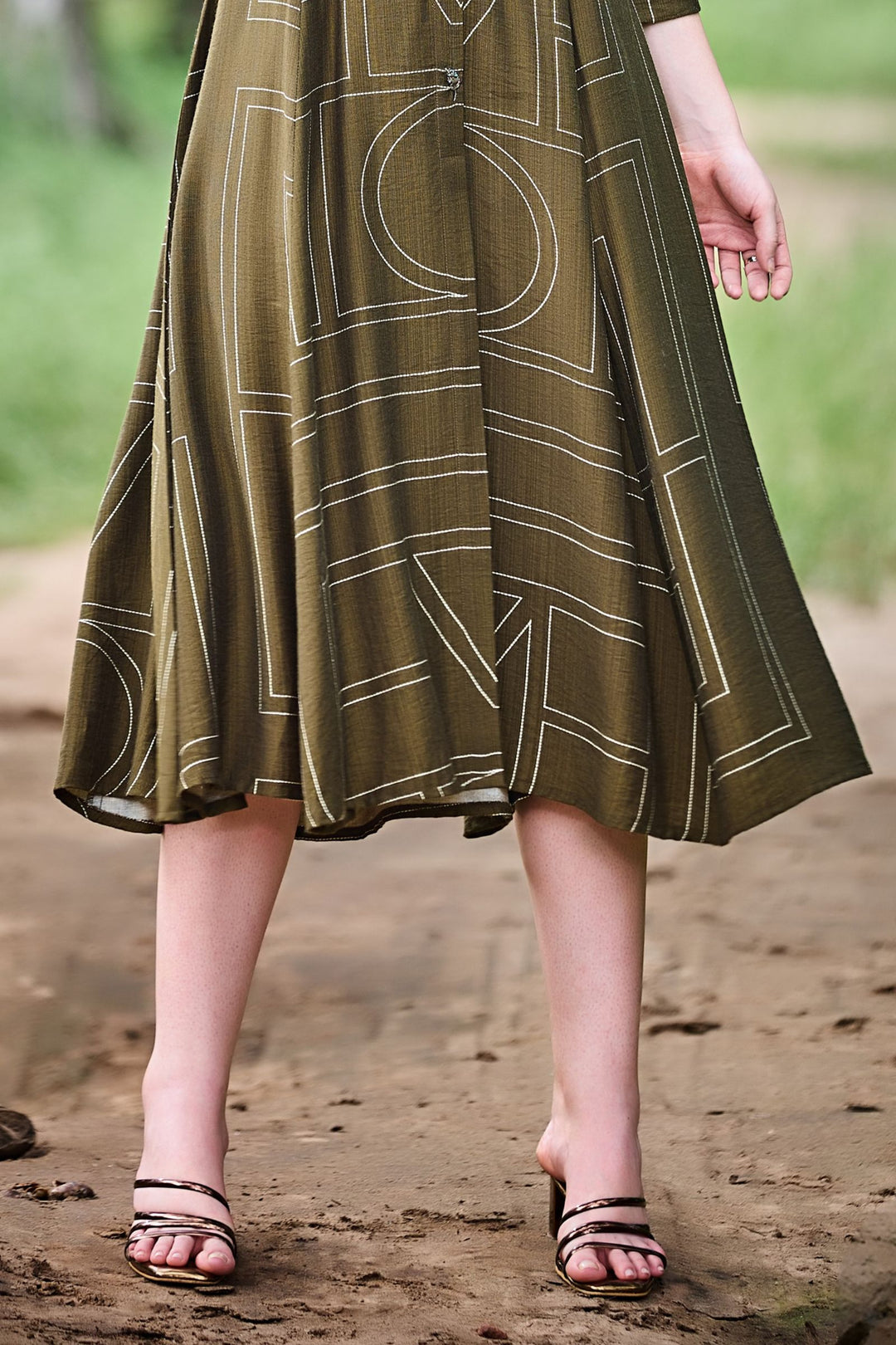 Mehendi Green Beads work with Printed Anarkali Styled Long Kurti