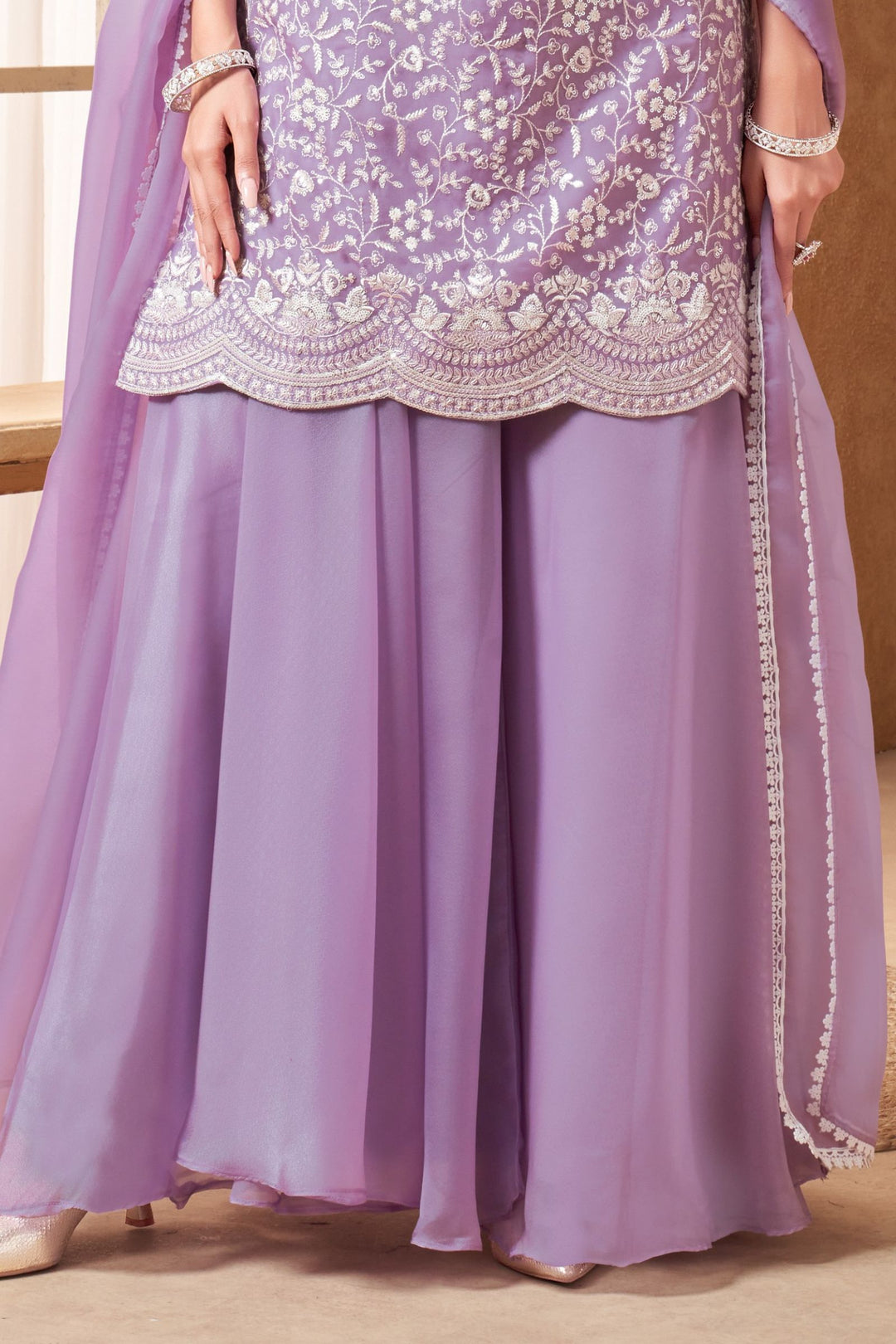 Lavender Sequins and Thread work Palazzo Salwar Suit