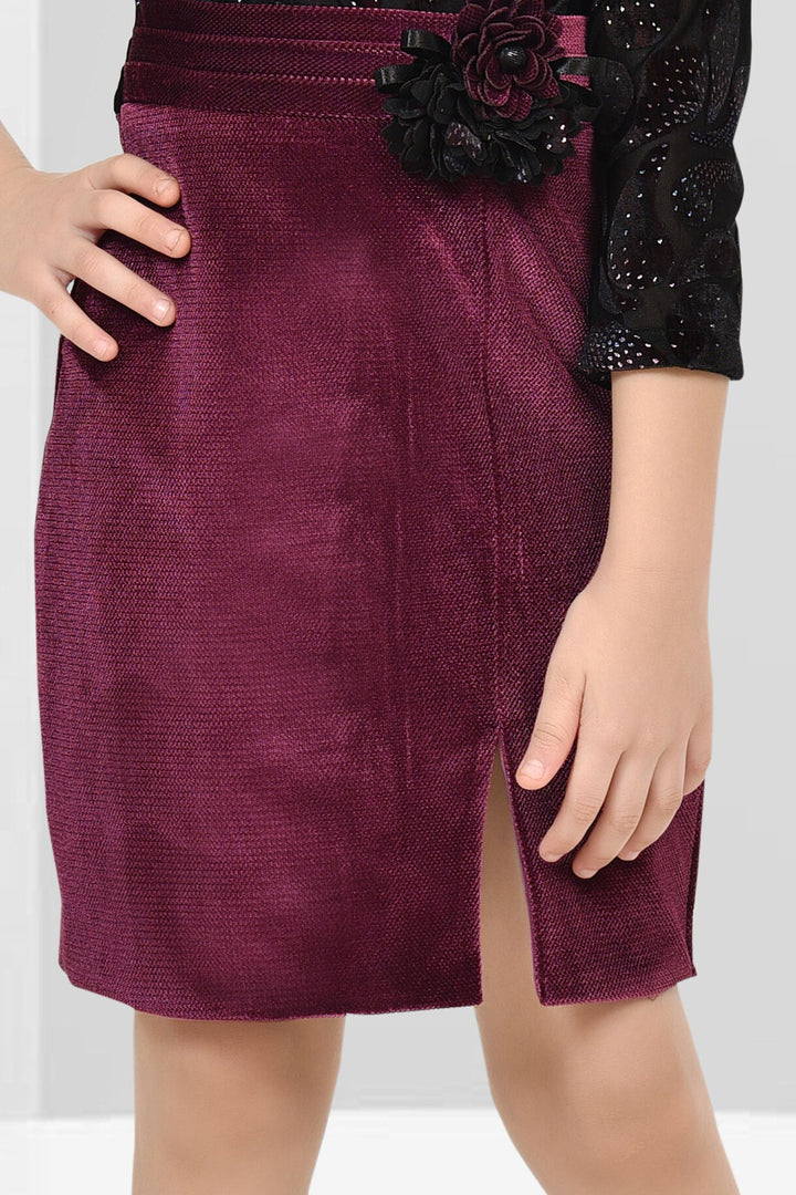 Wine Printed Short Frock for Girls