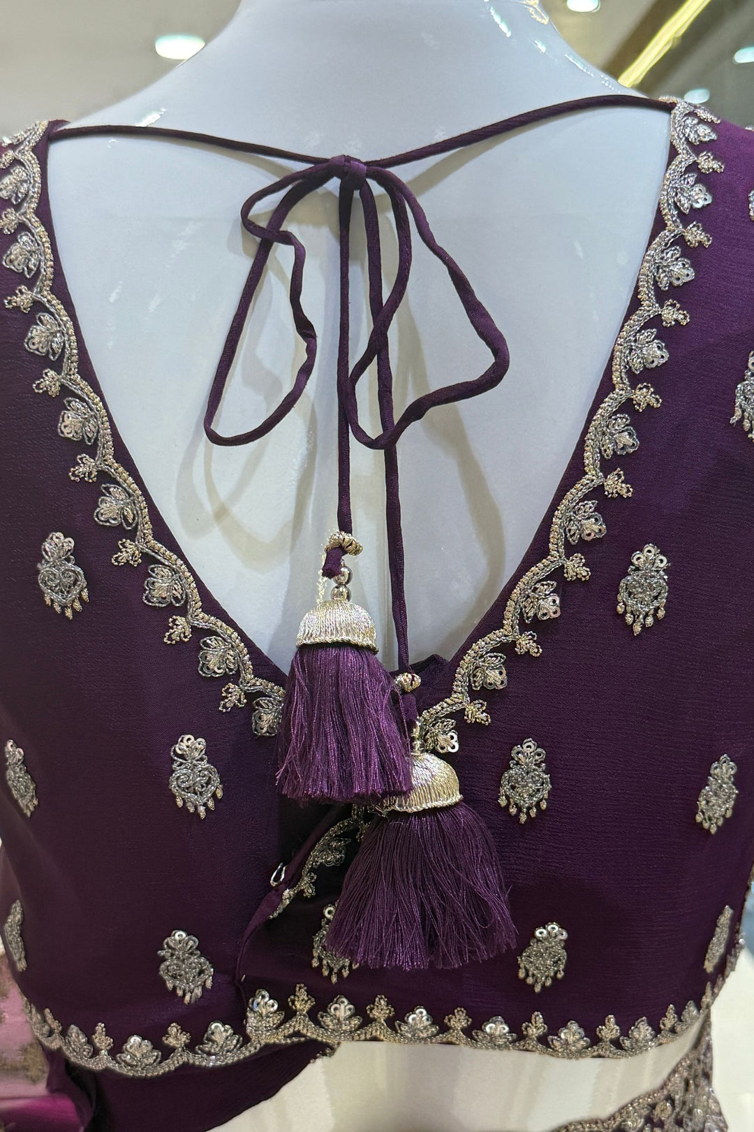 Purple Zari and Sequins work Saree