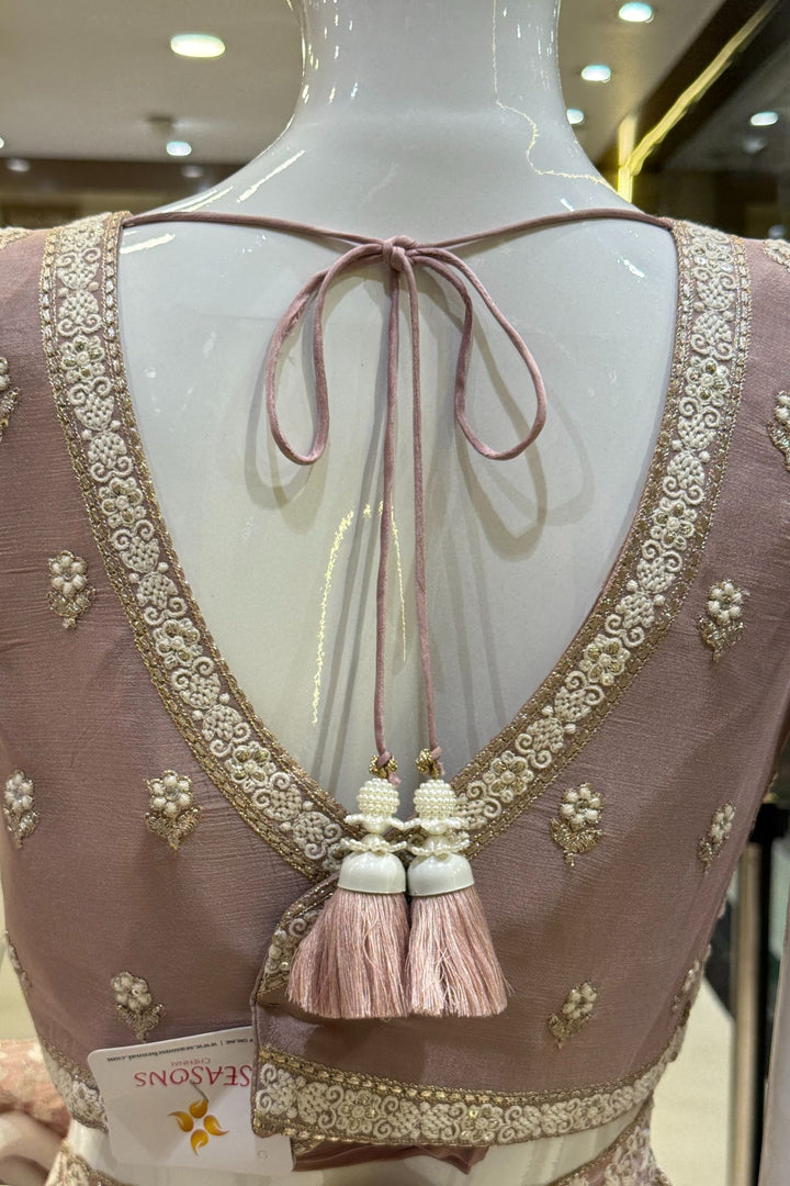 Onion Pink Embroidery, Zari and Sequins work Saree