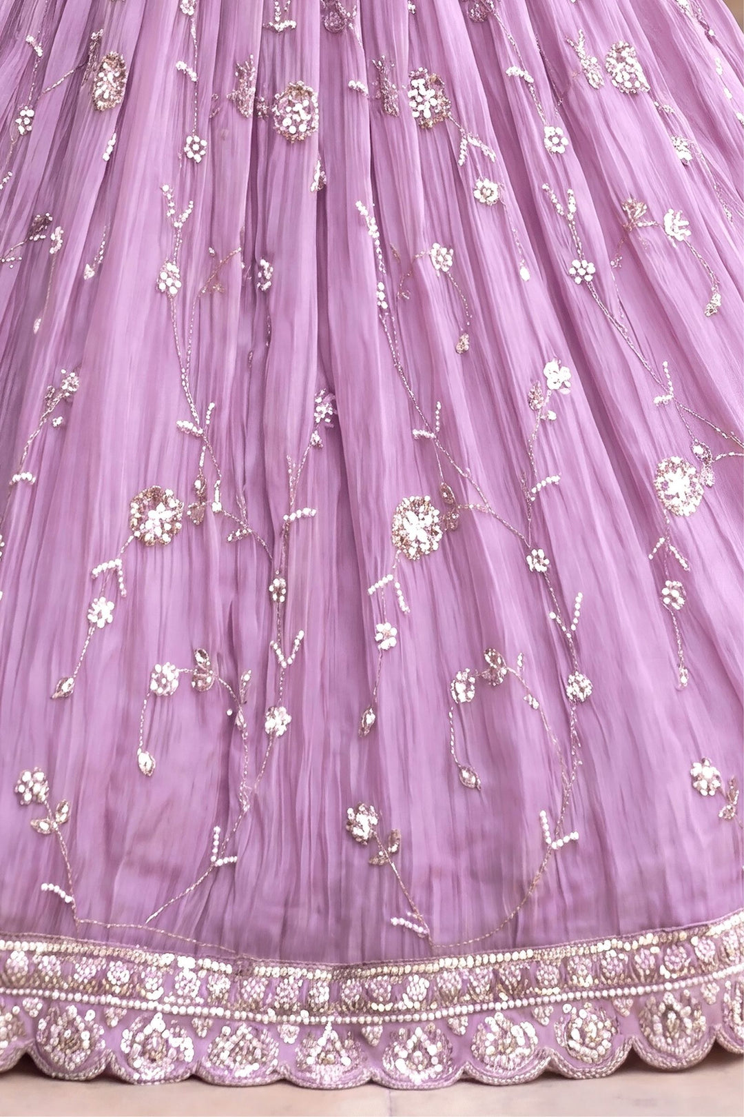 Lavender Beads, Sequins and Zari work Jacket Styled Long Party Gown for Girls