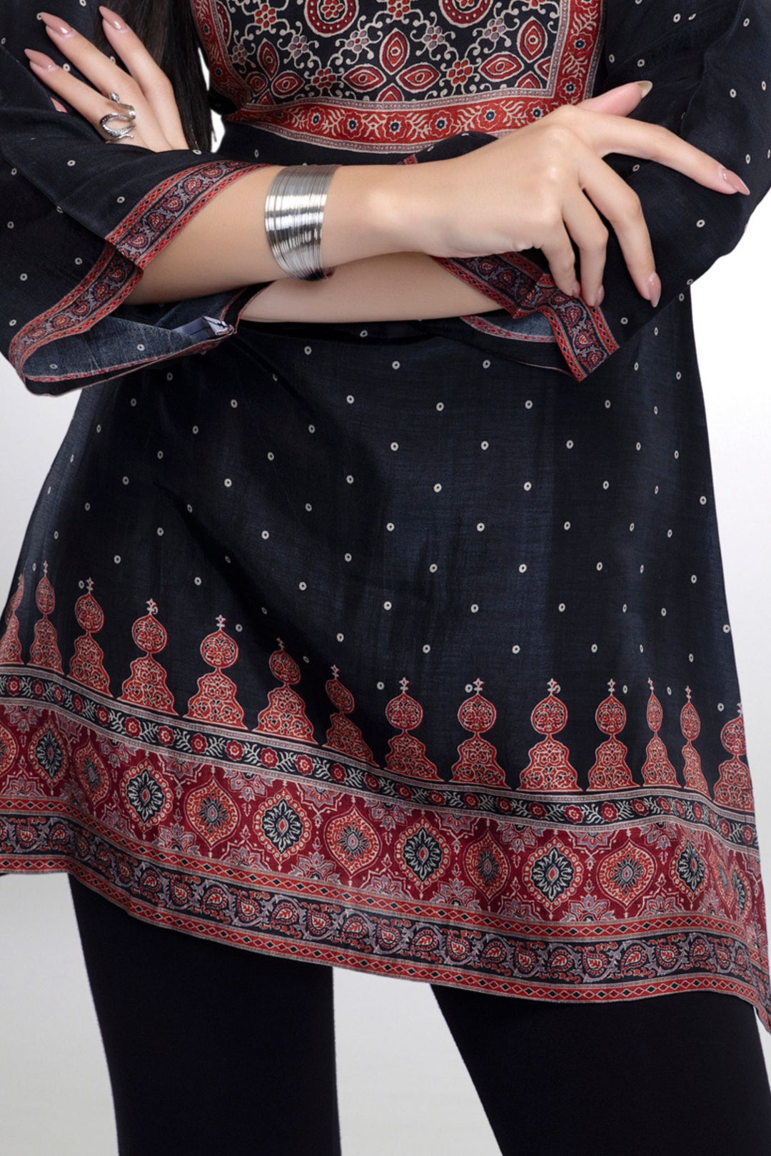 Black with Multicolor Digital Print Short Kurti