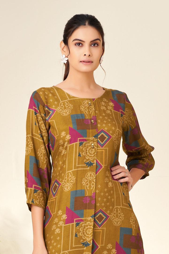 Olive Green with Multicolor Digital Print Straight Cut Salwar Suit