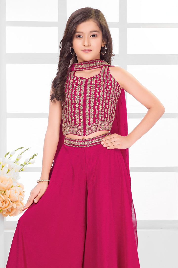 Rani Pink Zari and Stone work Palazzo Suit Set for Girls