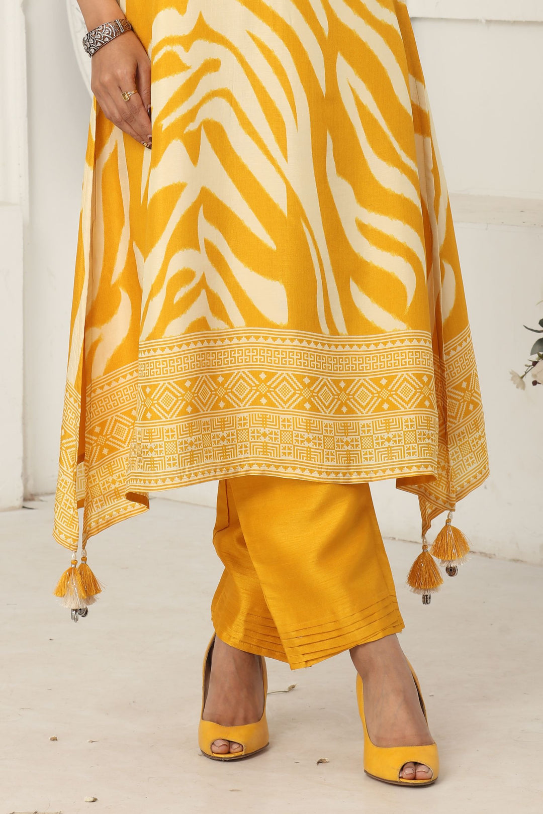 Yellow with Digital Print A-line Cut Salwar Suit