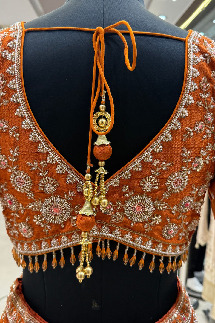 Orange Royal Heritage Motif Wedding Lehenga