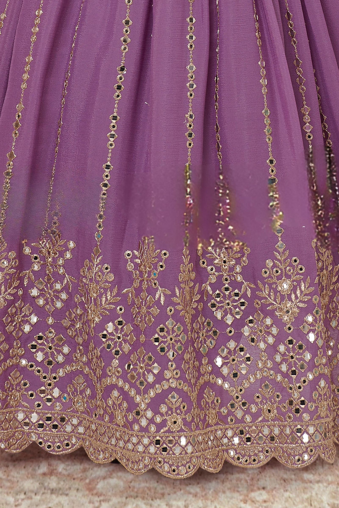 Lilac Sequins, Zari and Stone work Lehenga Choli for Girls