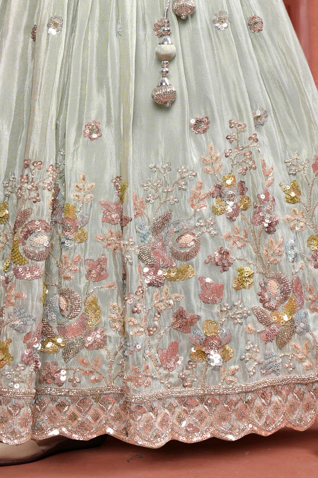 Sea Blue Mirror, Beads and Sequins work Lehenga Choli for Girls