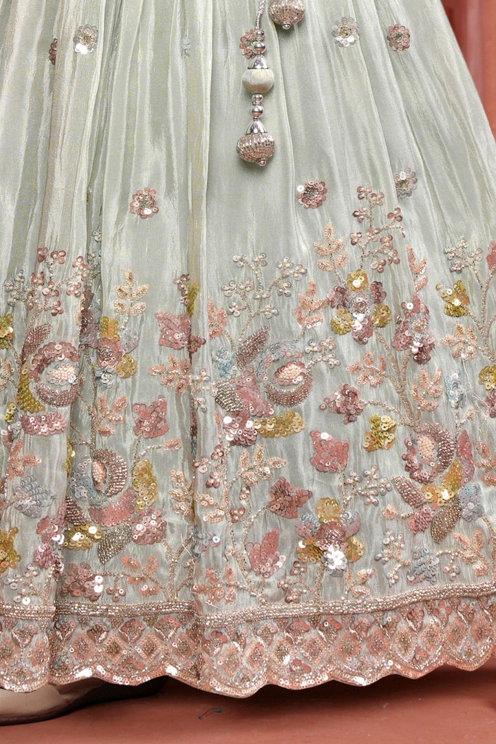 Sea Blue Mirror, Beads and Sequins work Lehenga Choli for Girls