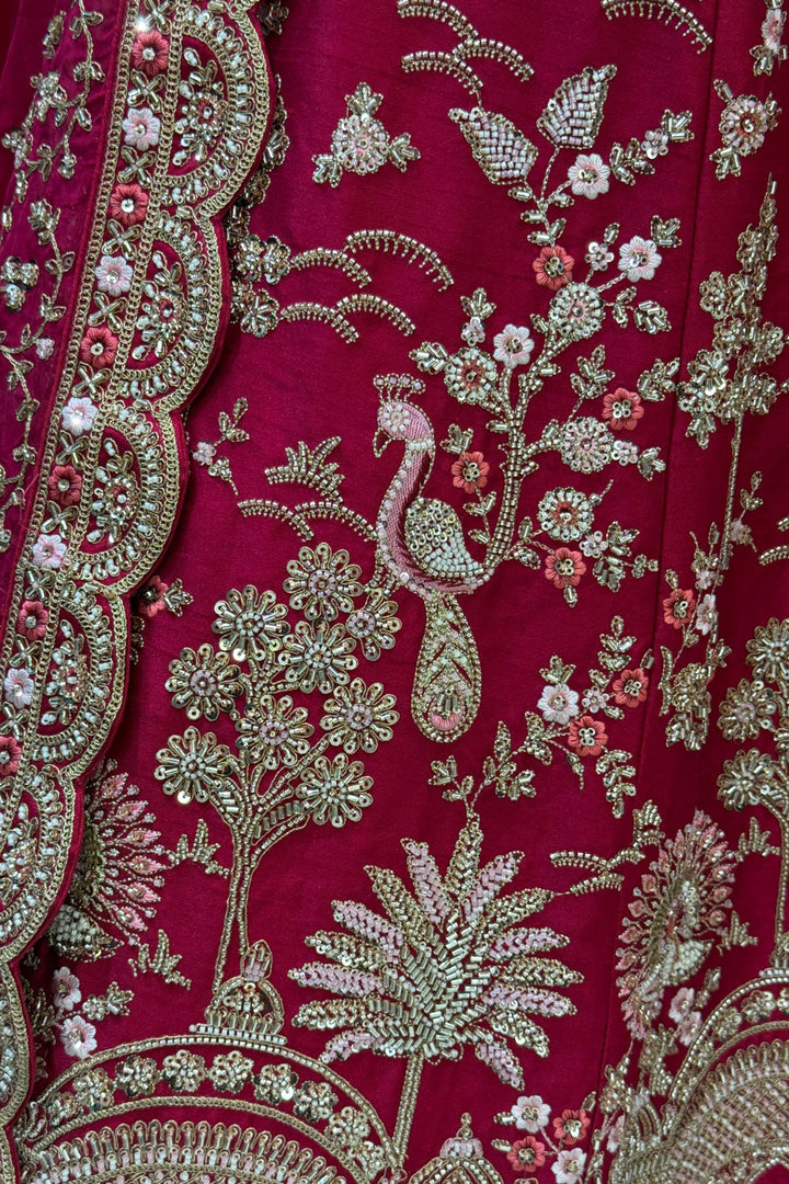 Designer Wedding Lehenga in Rani Pink with Beads, Zari and Sequins Work