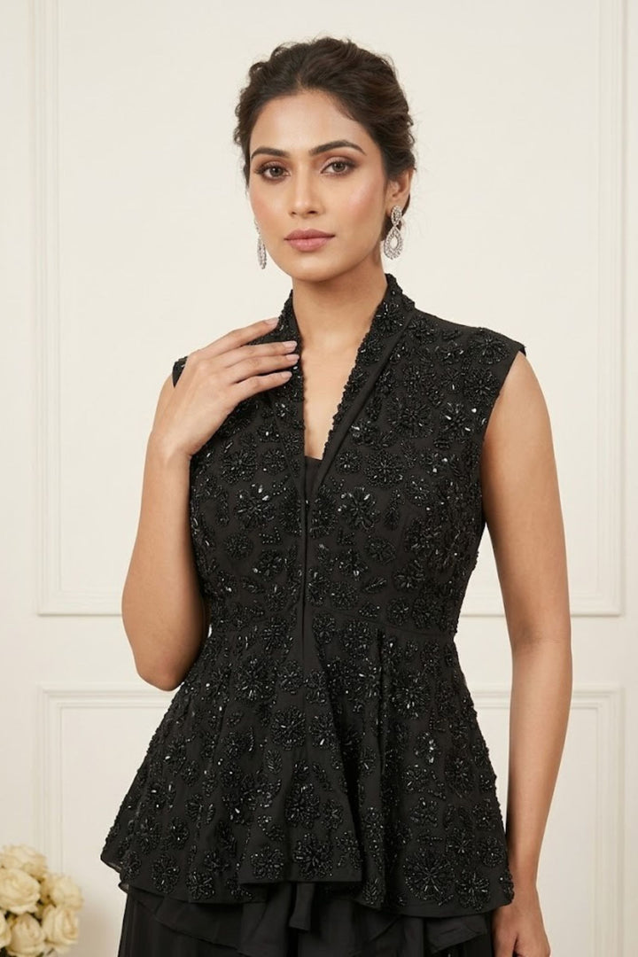 Black Beads and Sequins work Jacket Styled Lehenga
