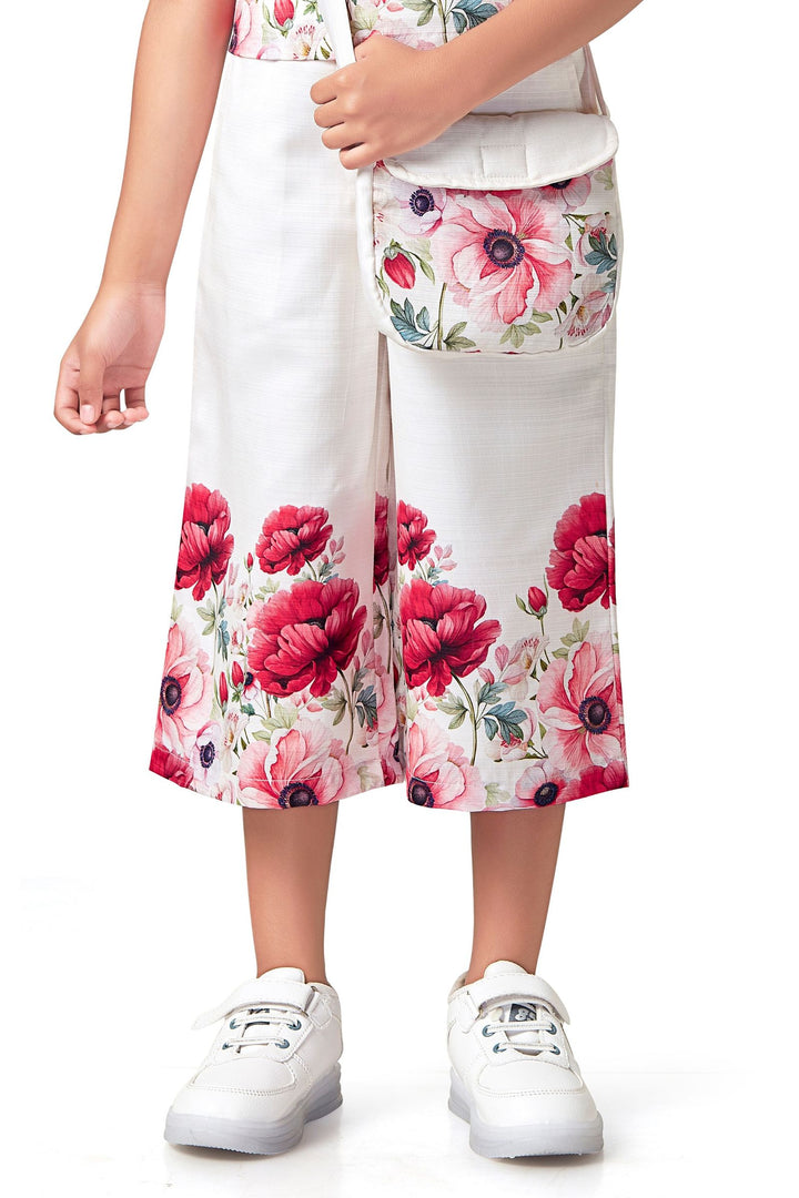 Half White Floral Print Top and Palazzo Set for Girls