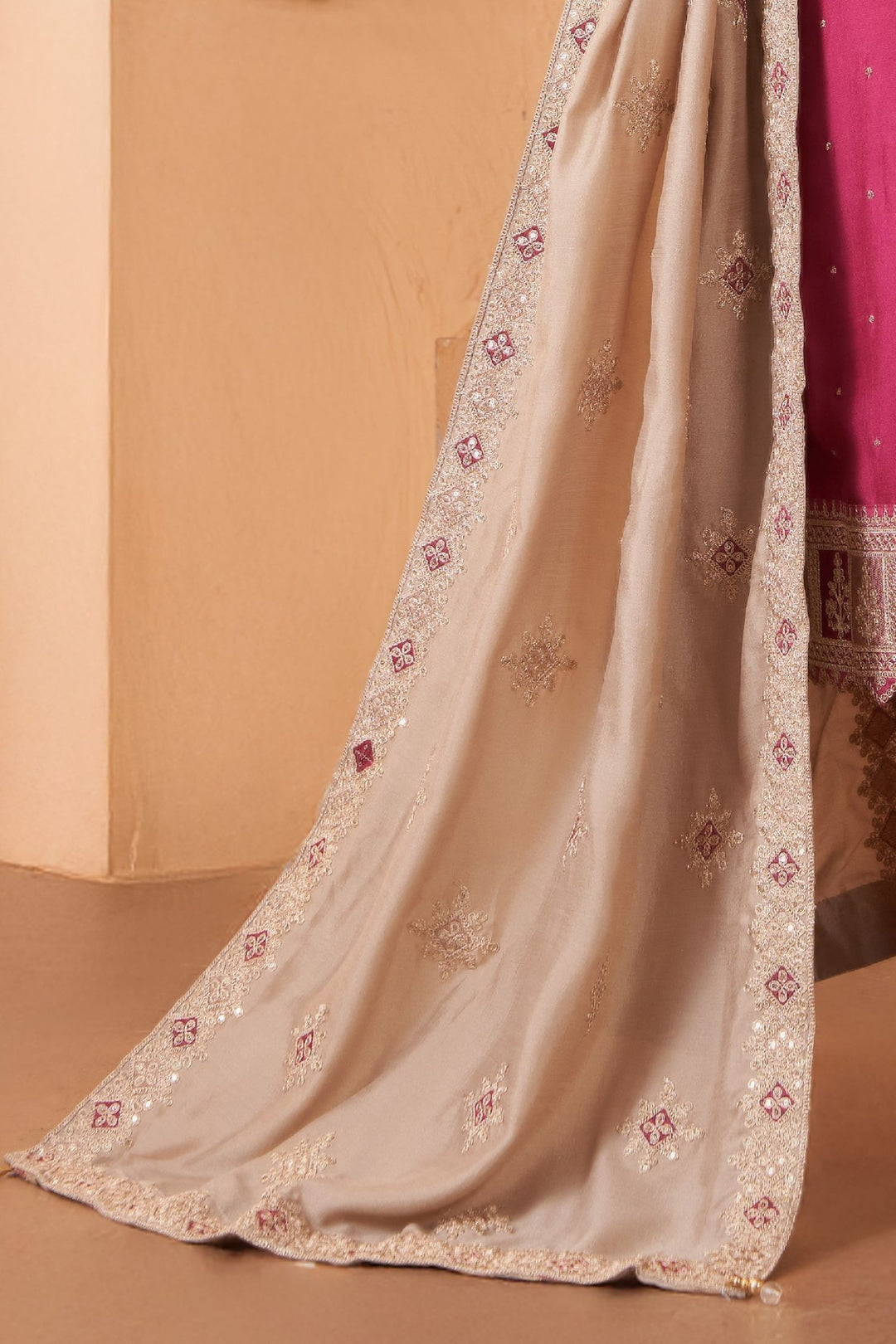 Magenta Sequins, Zari and Thread work Straight Cut Salwar Suit