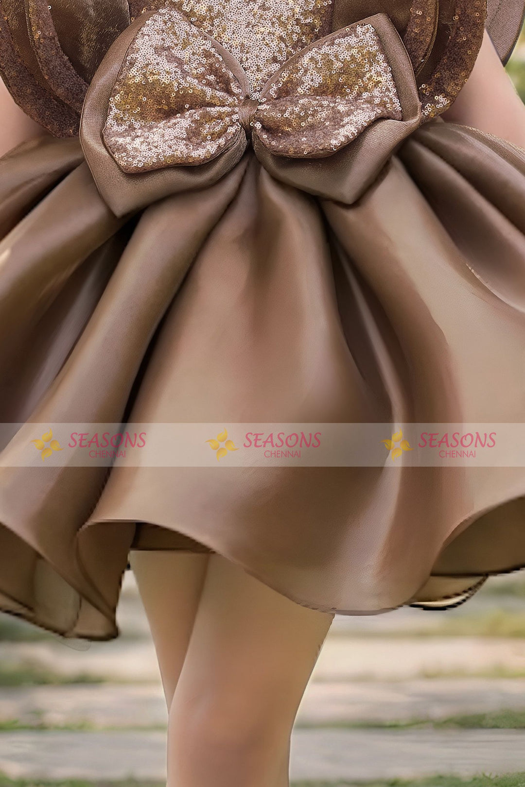 Chocolate Brown Sequins work Short Partywear Frock for Girls