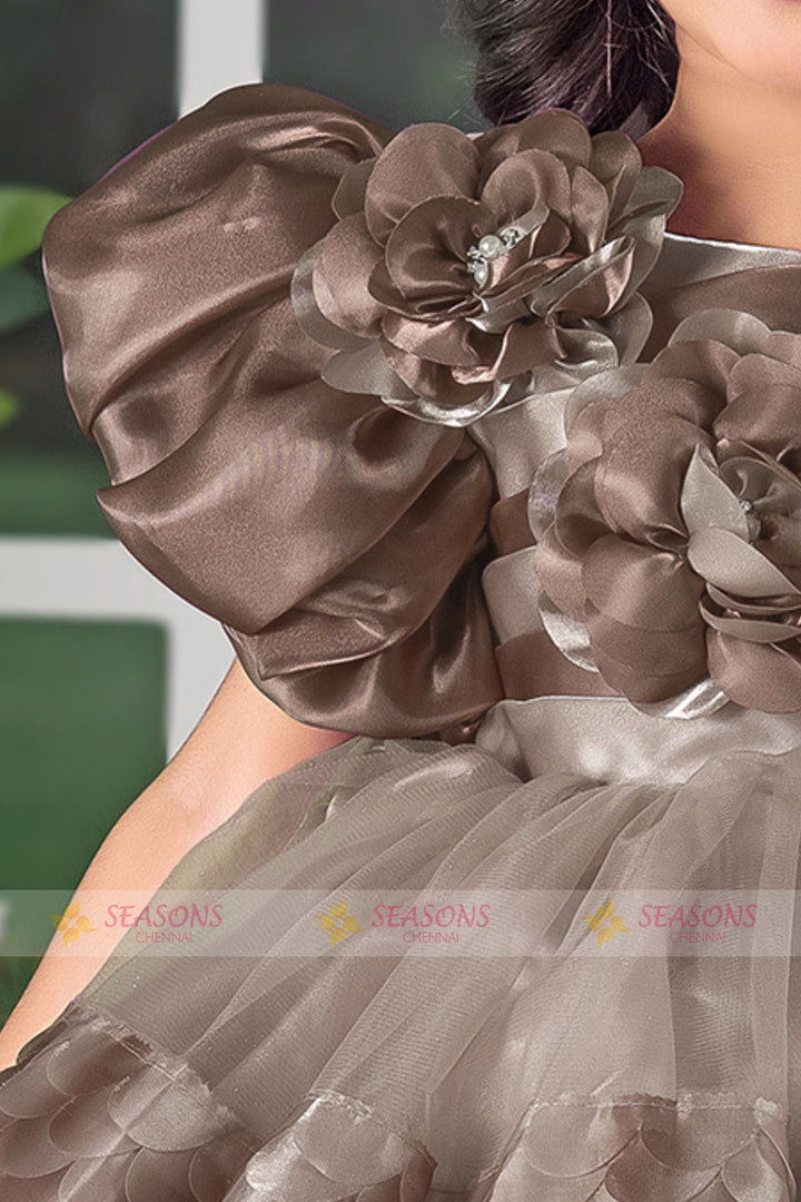 Brown Short Partywear Frock for Girls