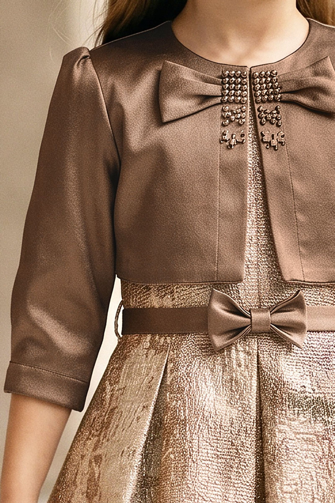 Brown Jacket Styled Short Frock For Girls