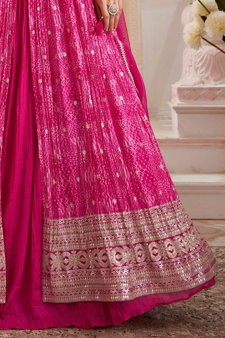 Pink Sequins and Zari work with Digital Print Mastani Styled Long Top Lehenga