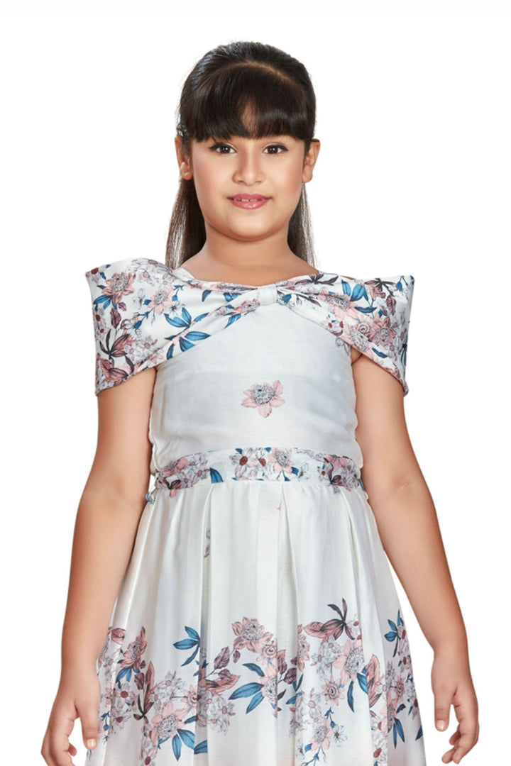 Cream with Peach Floral Print Short Frock For Girls