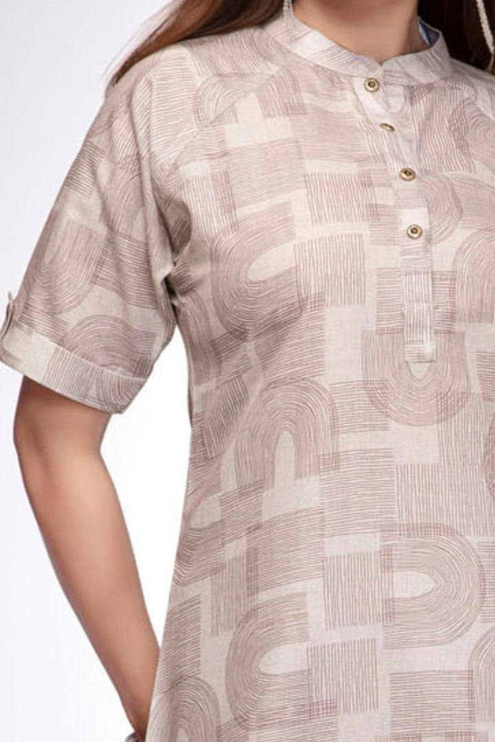 Stone Beige Straight Fit Kurta Set with Modern Printed Pattern