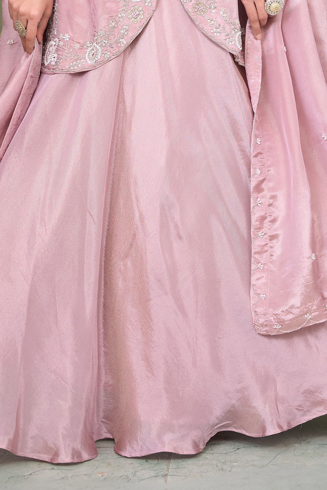 Lilac Beads, Sequins and Zardozi work Indo-Western Style Top with Lehenga