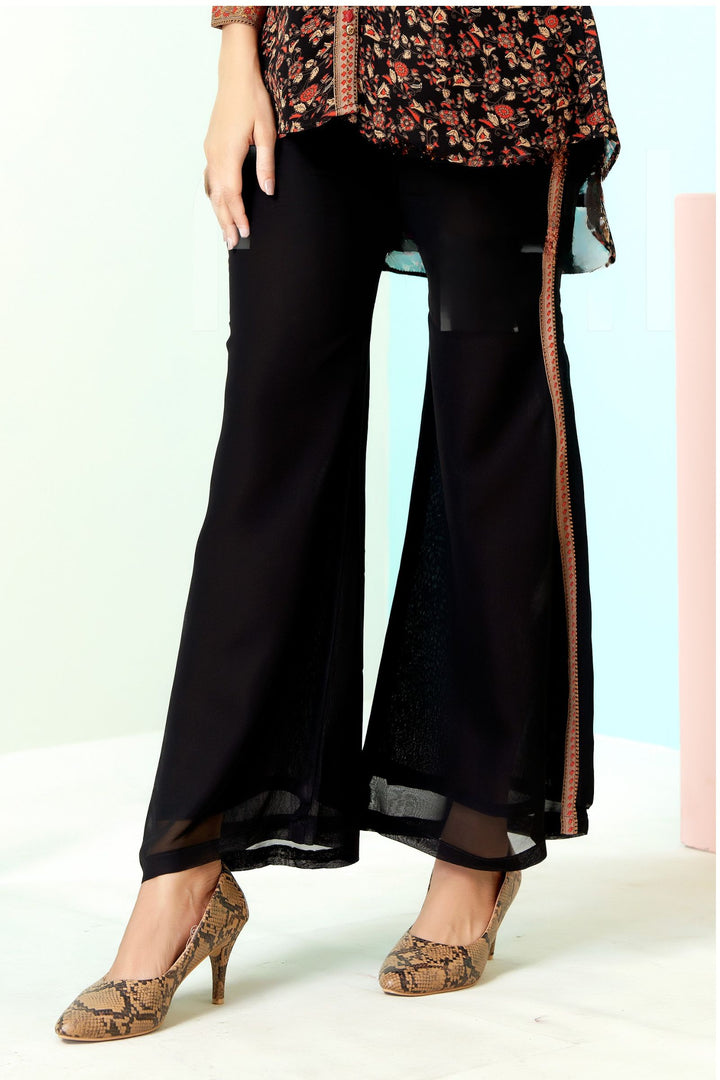 Black Beads, Sequins and Stone work with Digital Print Cord Set