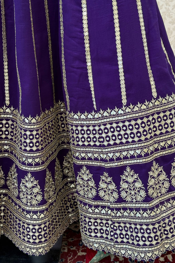 Purple Sequins and Zari work Crop Top Lehenga