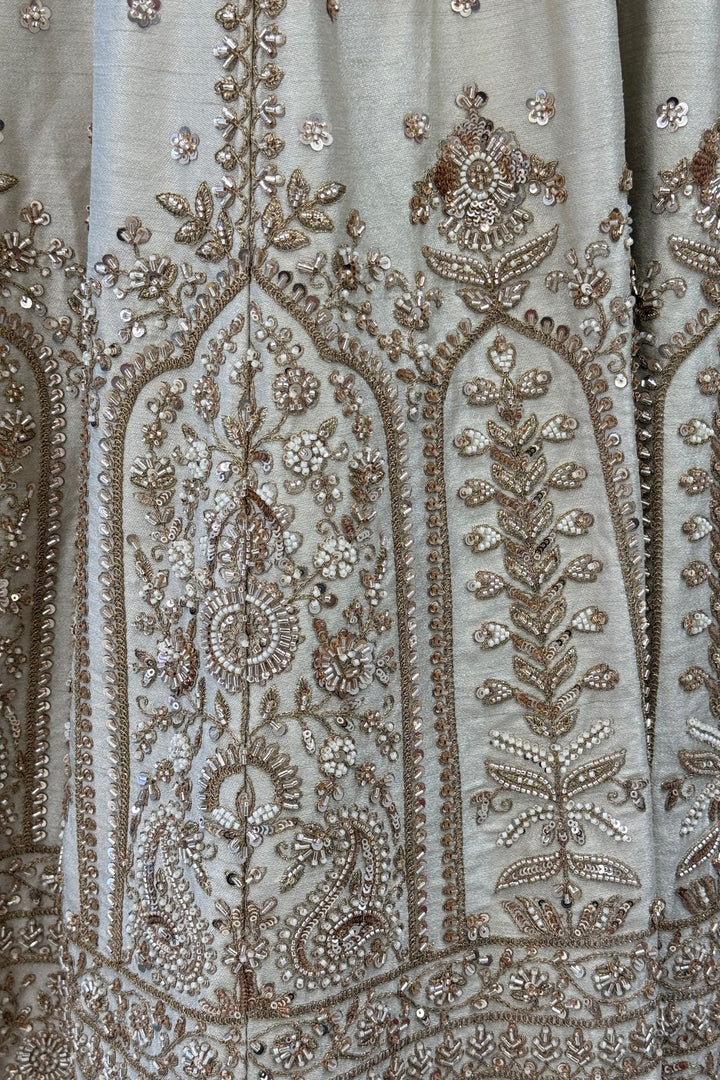 Designer Wedding Lehenga in Cream with Beads, Zari and Sequins Work