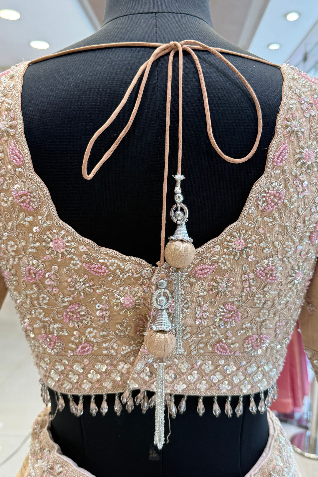 Fawn Designer Bridal Lehenga Intricate Zari, Sequins and Beads work